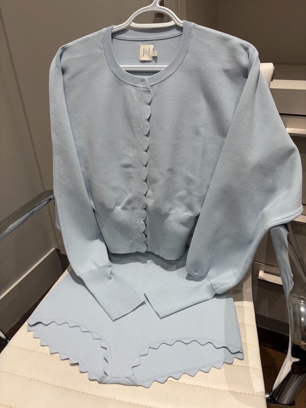Helsa 2 piece set Light Blue Scallop-Edge Knit Sweater Set - Women